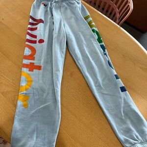 Aviator Nation Light Blue Joggers with Multicolor Lettering